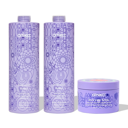 super-sized blonde set bust your brass cool blonde shampoo + conditioner + intense repair hair mask